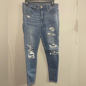 American Eagle Outfitters Light Blue Distressed Hi-Rise Jegging